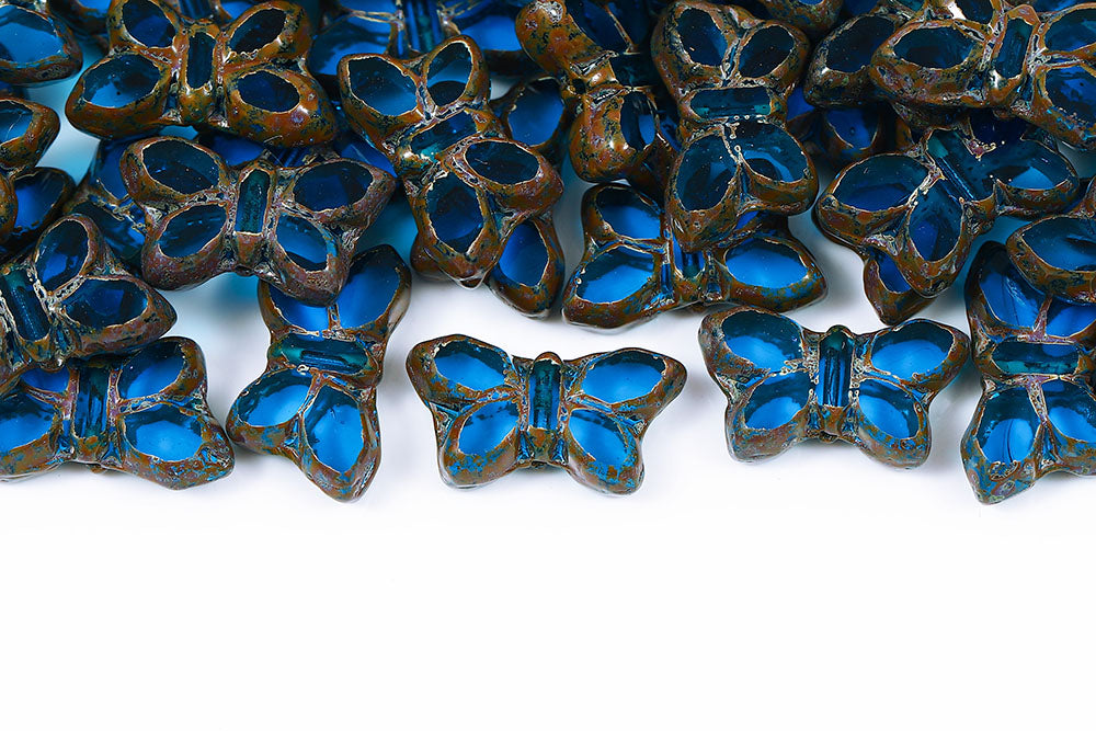 Butterfly 20x12mm Dark Aqua Travertin 1-Hole Czech Beads