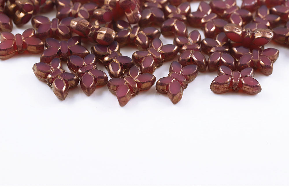 Butterfly 20x12mm Opal Peach Violet Luster 1-Hole Czech Beads
