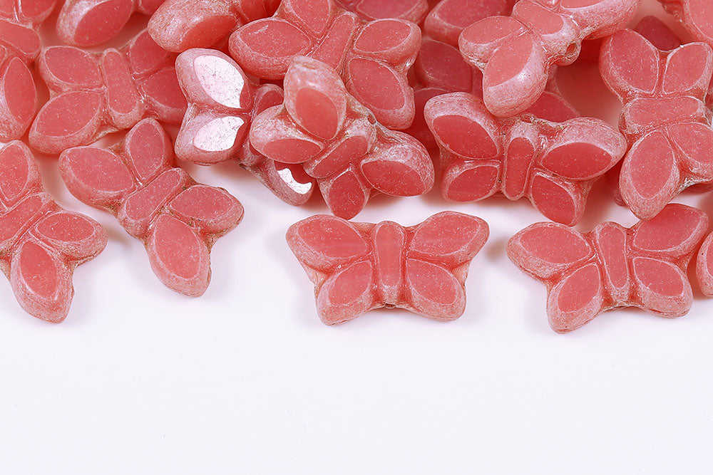 Butterfly 20x12mm Opal Peach Luster 1-Hole Czech Glass Beads