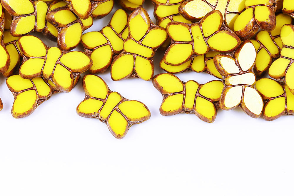 Butterfly 20x12mm Opaque Lemon Travertin 1-Hole Czech Beads