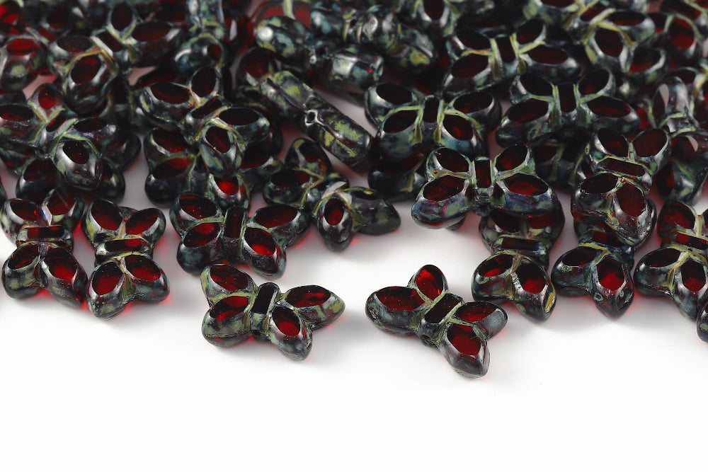 Butterfly 20x12mm Ruby Travertin 1-Hole Czech Beads