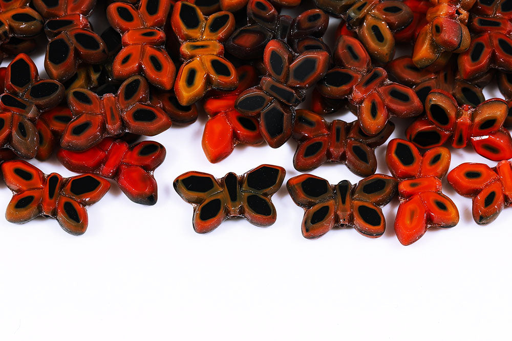 Butterfly 20x12mm Opaque Red Black Mixed 1-Hole Czech Beads