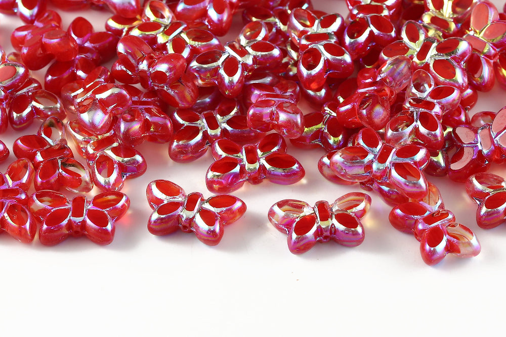 Butterfly 20x12mm Crystal Tangerine Red AB Full 1-Hole Czech Beads