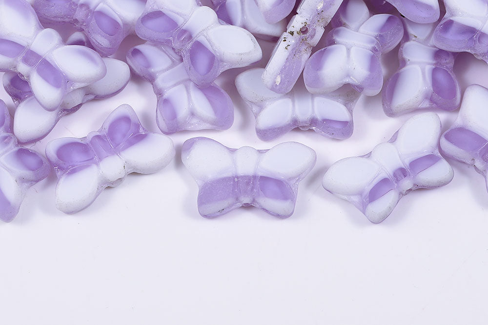 Butterfly 20x12mm Violet White Mixed Matt 1-Hole Czech Beads