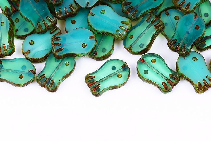 Fish 19×12mm Opal Green Travertine 1-Hole Czech Beads