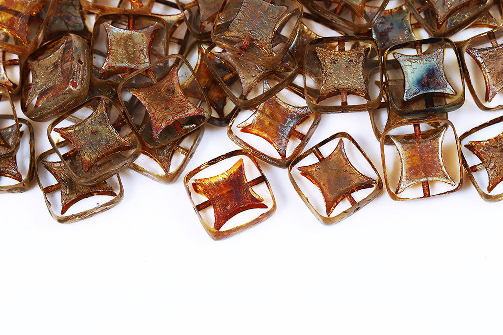 Star Square 14×14mm Crystal Picasso 1-Hole Czech Beads