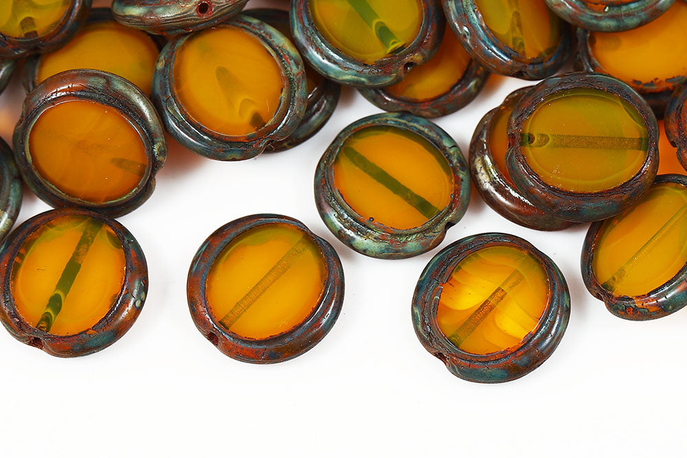 Coins 14mm Opal Yellow Travertin 1-Hole Czech Beads