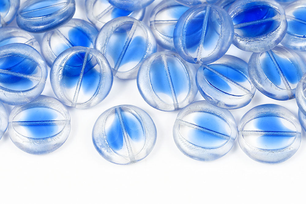 Coins 14mm Crystal Sapphire Mixed Luster 1-Hole Czech Beads