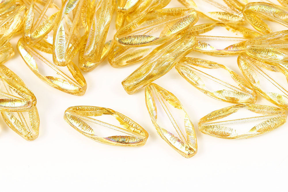 Shuttle 25×10mm Crystal Yellow AB Finish 1-Hole Czech Beads