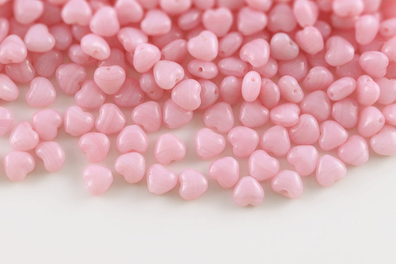 Heart 6mm Opal Silk Pink Czech Glass Beads