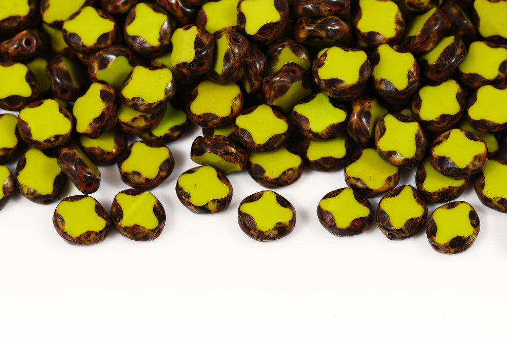 Star Oval 9×8mm Opaque Olivine Travertin 1-Hole Czech Beads