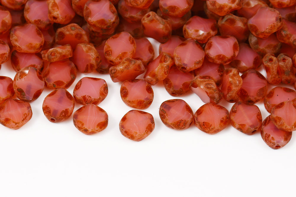 Star Oval 9×8mm Opal Peach Travertin 1-Hole Czech Beads