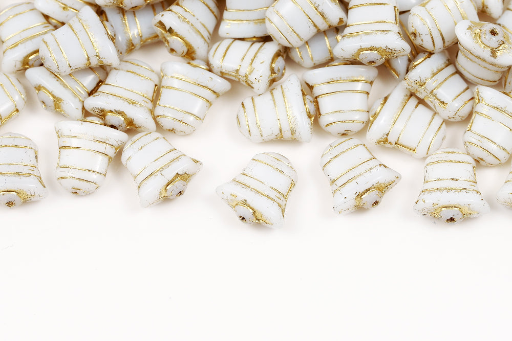Bell 14×13mm Alabaster With Gold 1-hole Czech Beads
