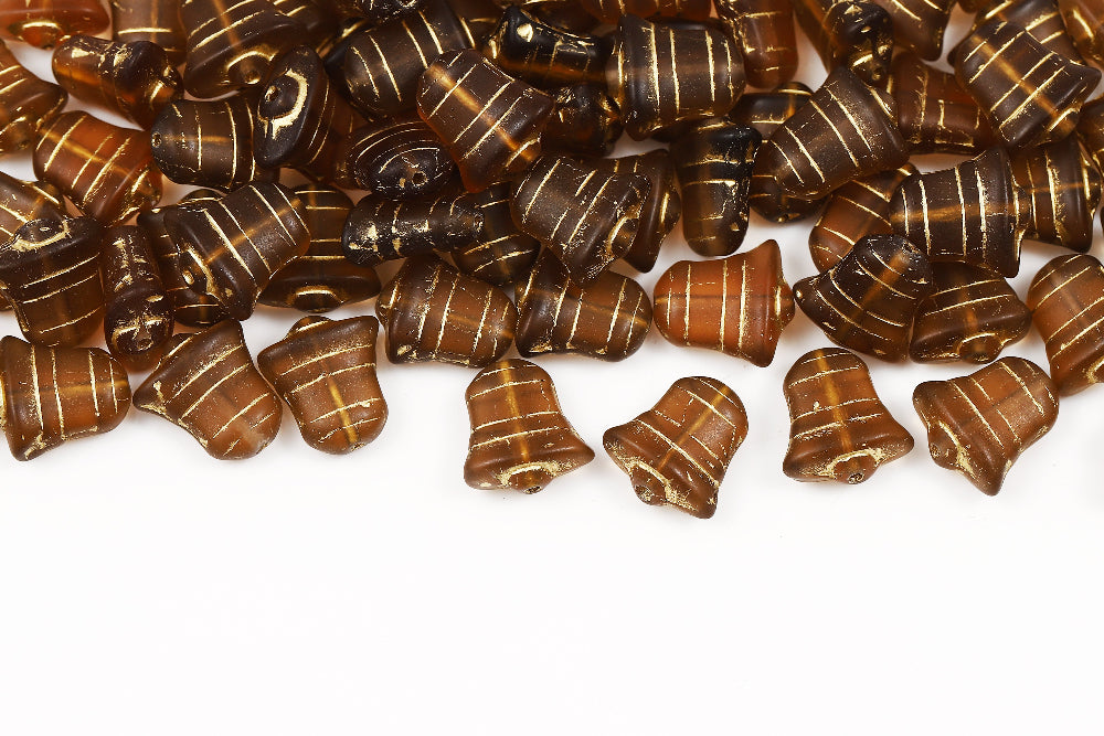 Bell 14×13mm Smoked Topaz With Gold Matt 1-hole Czech Beads