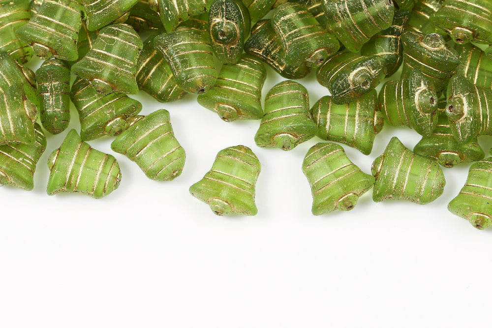 Bell 14×13mm Olivine With Gold Matt 1-hole Czech Beads