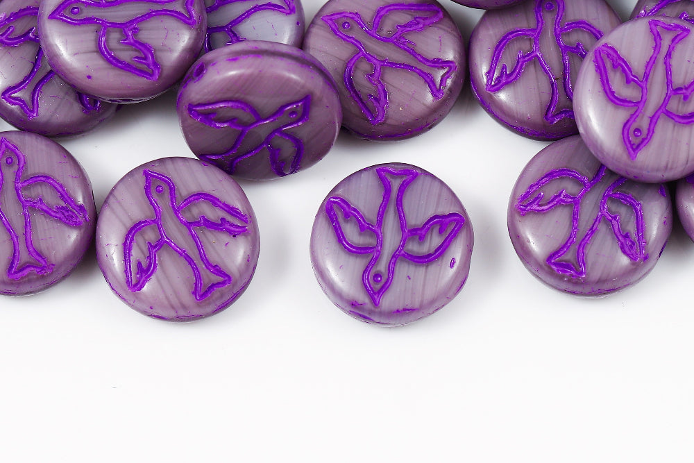 Swan 14mm Amethyst Travertin Luster With Purple 1-Hole Czech Beads