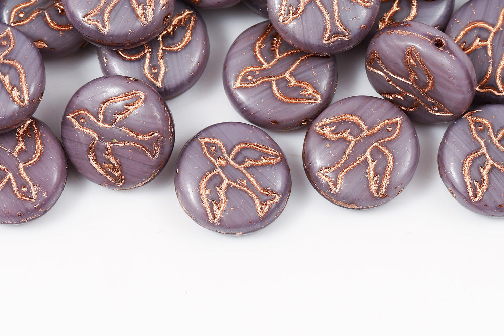 Swan 14mm Amethyst Travertin With Copper 1-Hole Czech Beads