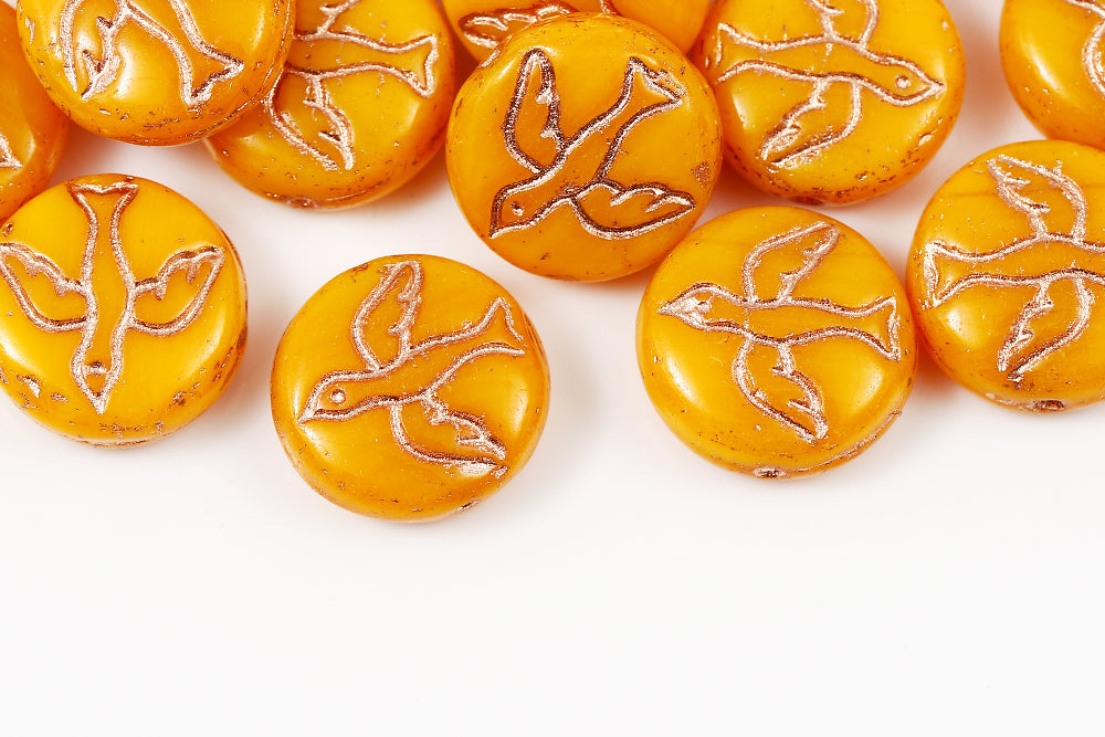 Swan 14mm Opaque Orange With Copper 1-Hole Czech Beads