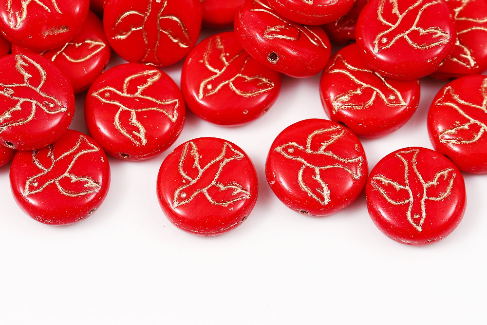 Swan 14mm Opaque Red With Copper 1-Hole Czech Beads