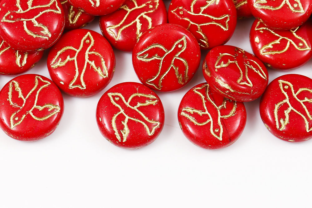 Swan 14mm Opaque Red With Gold 1-Hole Czech Beads
