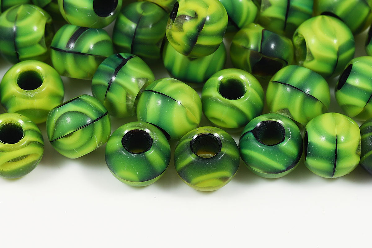 Round 12mm Lemon Green Black Mixed Large Hole Czech Beads