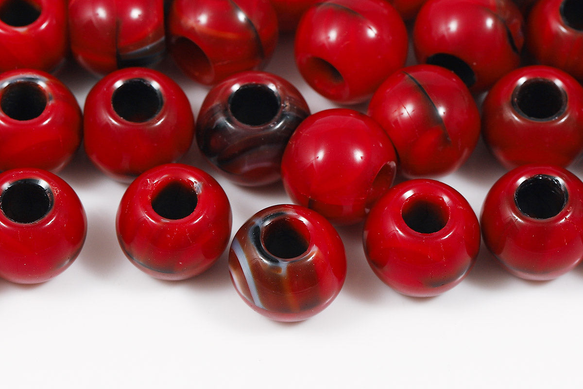 Round 12mm Red Black Mixed Large Hole Czech Beads