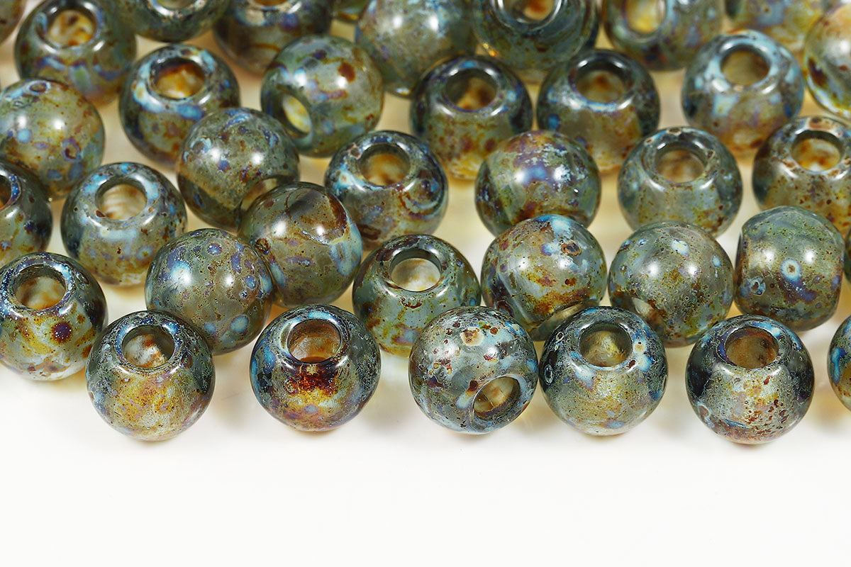 Round 12mm Lt.Sapphire Travertin Large Hole Czech Beads