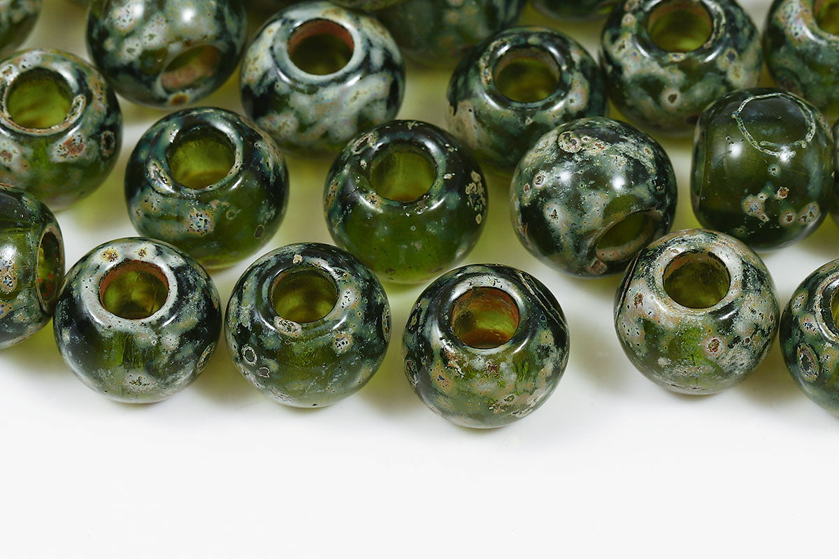 Round 12mm Olivine Travertin Large Hole Czech Beads