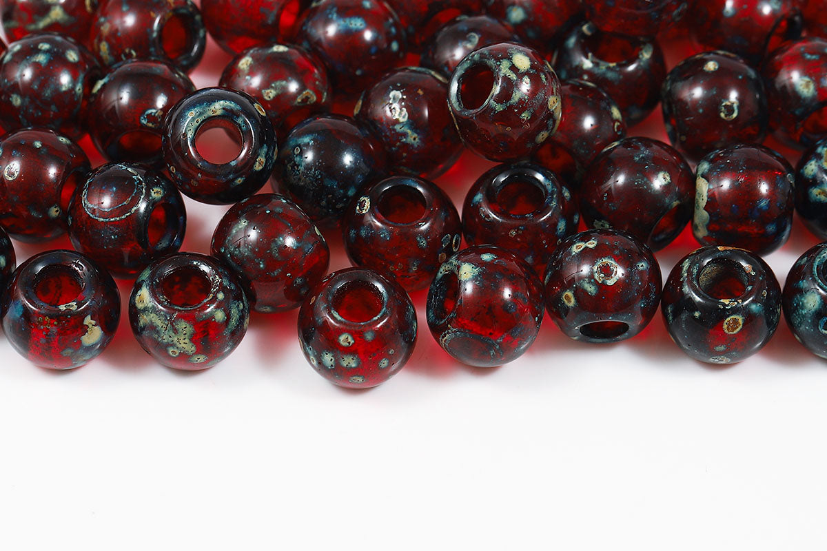 Round 12mm Siam Travertin Large Hole Czech Beads