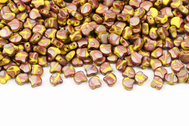 Ginko 7.5×7.5mm Limon Full Capri Gold Mat Batik 2-Hole Czech Beads
