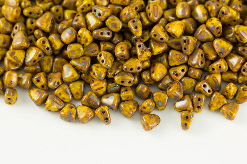 Nib-Bit 6×5mm Lemon Travertin Dark 2-Hole Glass Seed Beads