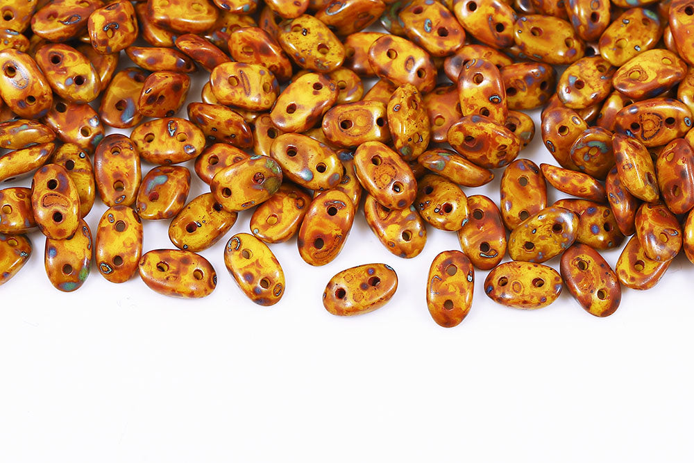 Wave 3×7mm Lemon Travertin 2-Hole Czech Beads