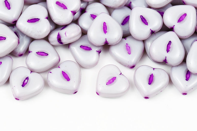 Heart 14mm Silk Violet With Purple Czech Glass Beads