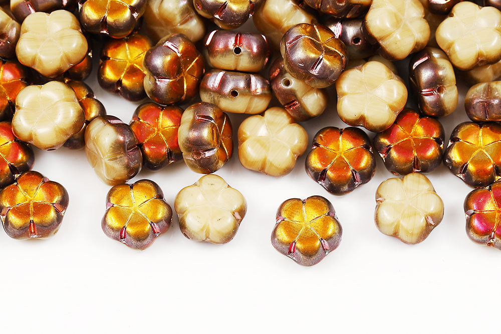 Plum 10mm Opaque Ivory Capri Gold 1-Hole Czech Beads