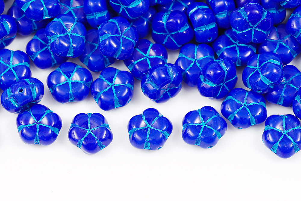 Plum 10mm Opaque Dark Blue With Blue 1-Hole Czech Beads