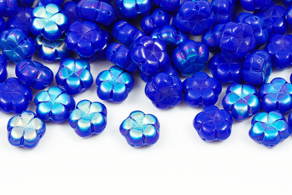 Plum 10mm Opaque Dark Blue AB 1-Hole Czech Beads