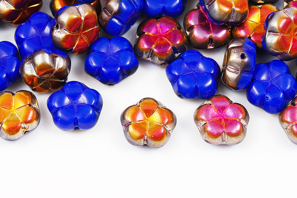 Plum 10mm Opaque Dark Blue Capri Gold 1-Hole Czech Beads