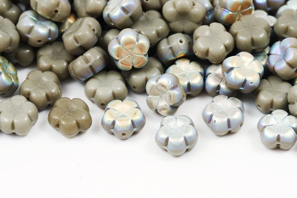 Plum 10mm Opaque Gray AB 1-Hole Czech Beads