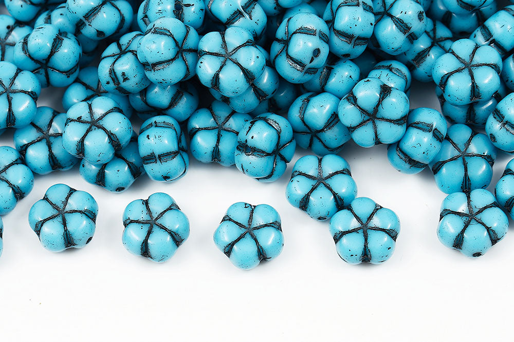 Plum 10mm Opaque Turquoise Blue With Black 1-Hole Czech Beads