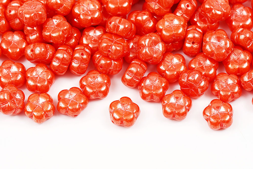 Plum 10mm Dark Orange Luster 1-Hole Czech Beads