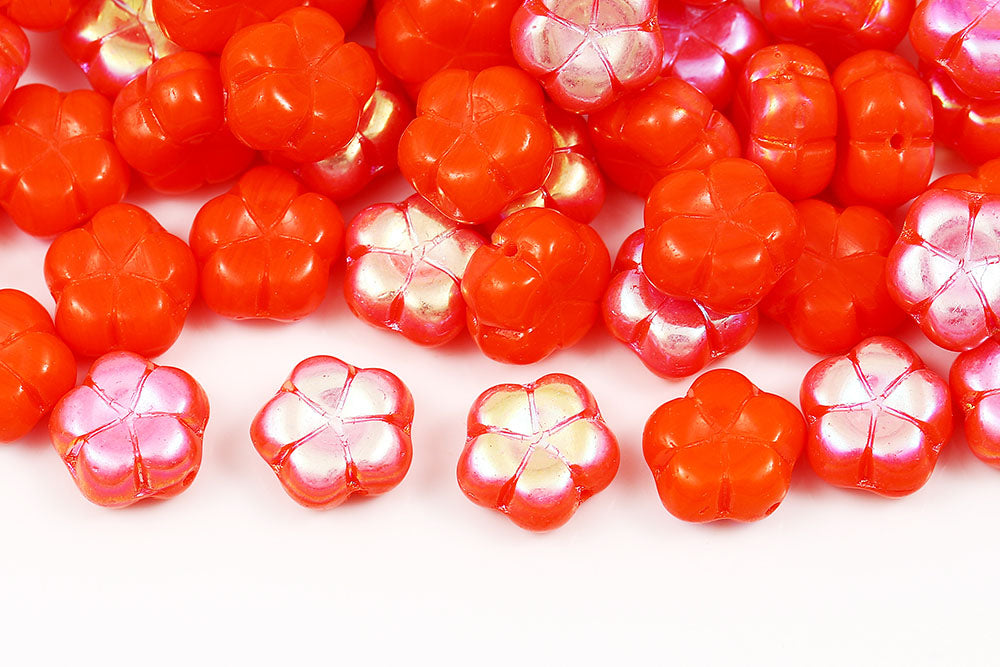 Plum 10mm Opaque Dark Orange AB 1-Hole Czech Beads
