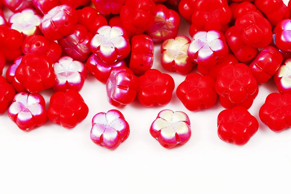 Plum 10mm Opaque Red AB 1-Hole Czech Beads