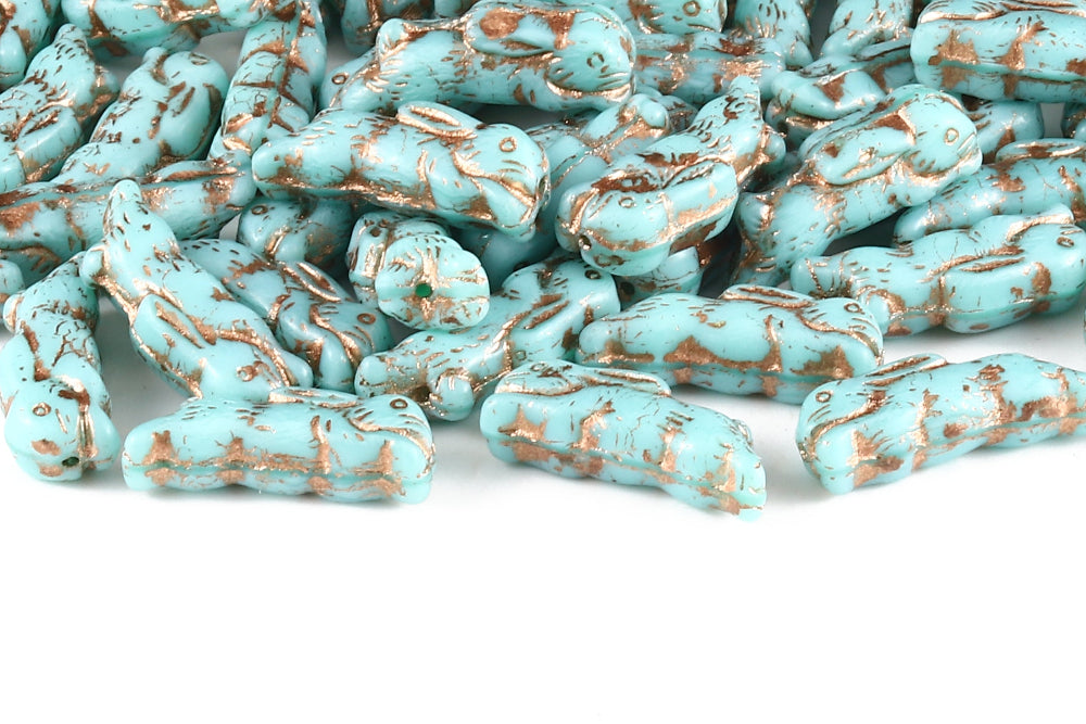 Bunny 23×7mm Silk Egg Blue With Copper 1-Hole Czech Beads