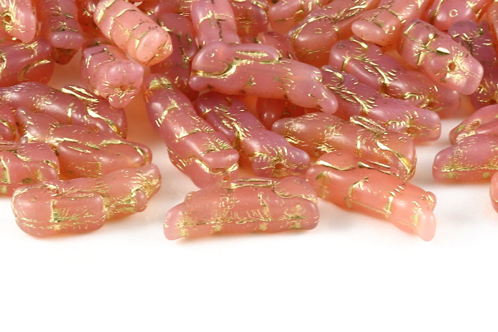 Bunny 23×7mm Opal Peach With Gold 1-Hole Czech Beads