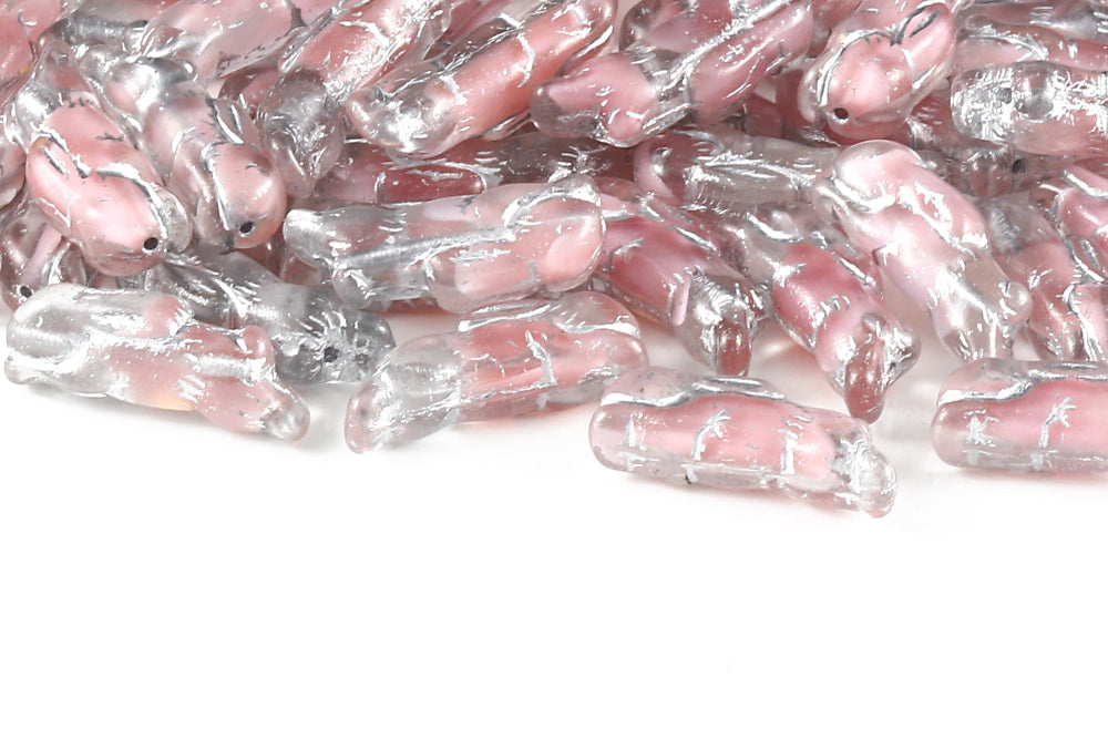 Bunny 23×7mm Crystal Rose Mixed With Silver 1-Hole Czech Beads