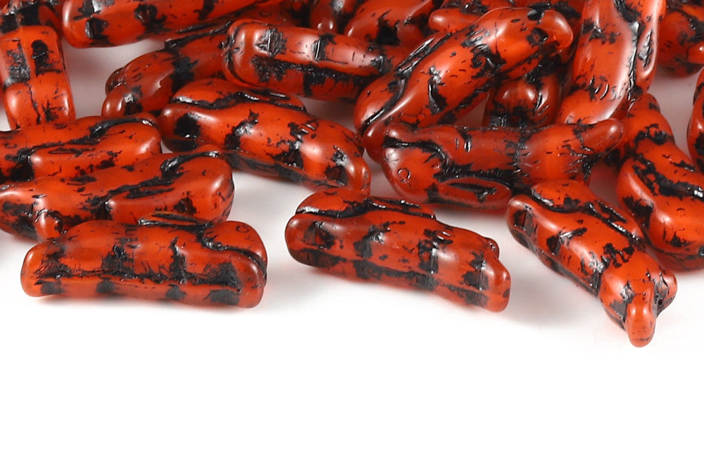 Bunny 23×7mm Opal Dark Orange With Black 1-Hole Czech Beads