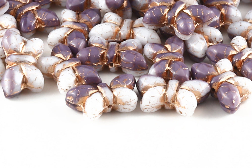 Butterfly 20×12mm White Purple Mixed With Copper 1-Hole Czech Beads