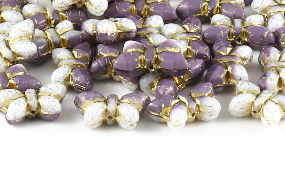 Butterfly 20×12mm White Purple Mixed With Gold 1-Hole Czech Beads