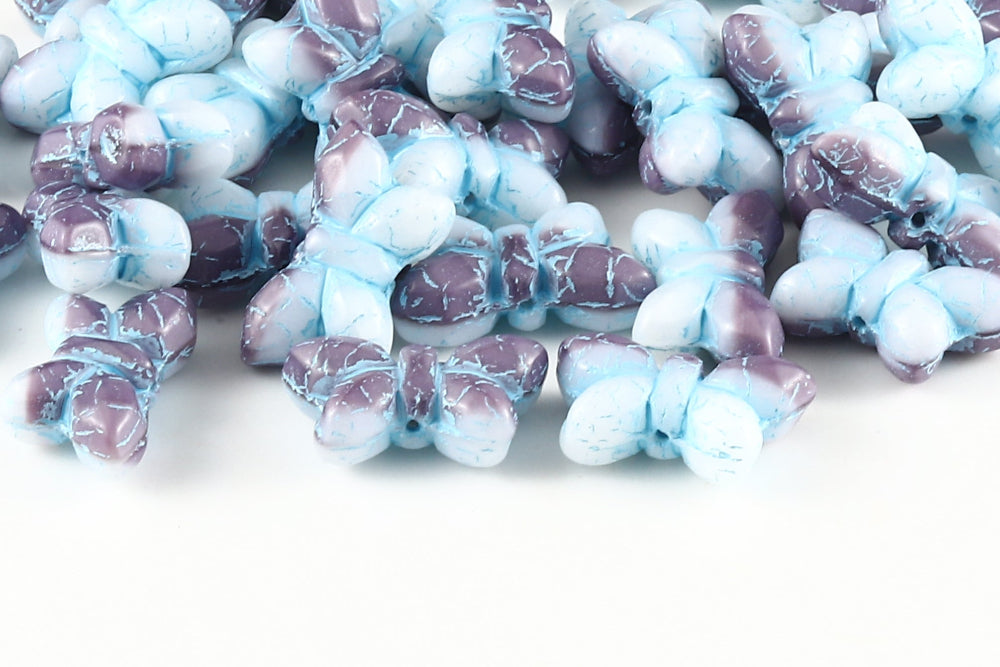 Butterfly 20×12mm White Purple Mixed With Blue 1-Hole Czech Beads