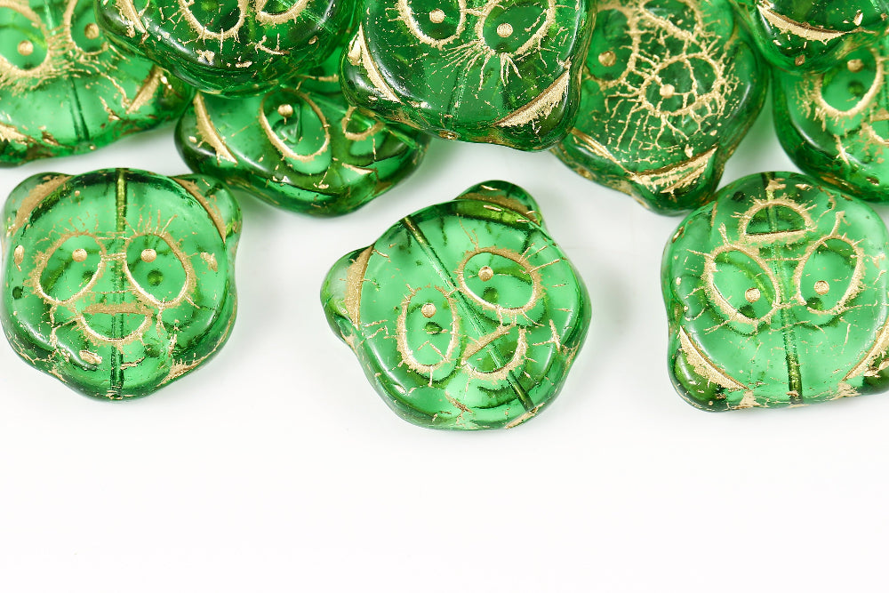 Panda 22mm Crystal Green With Gold 1-Hole Czech Beads